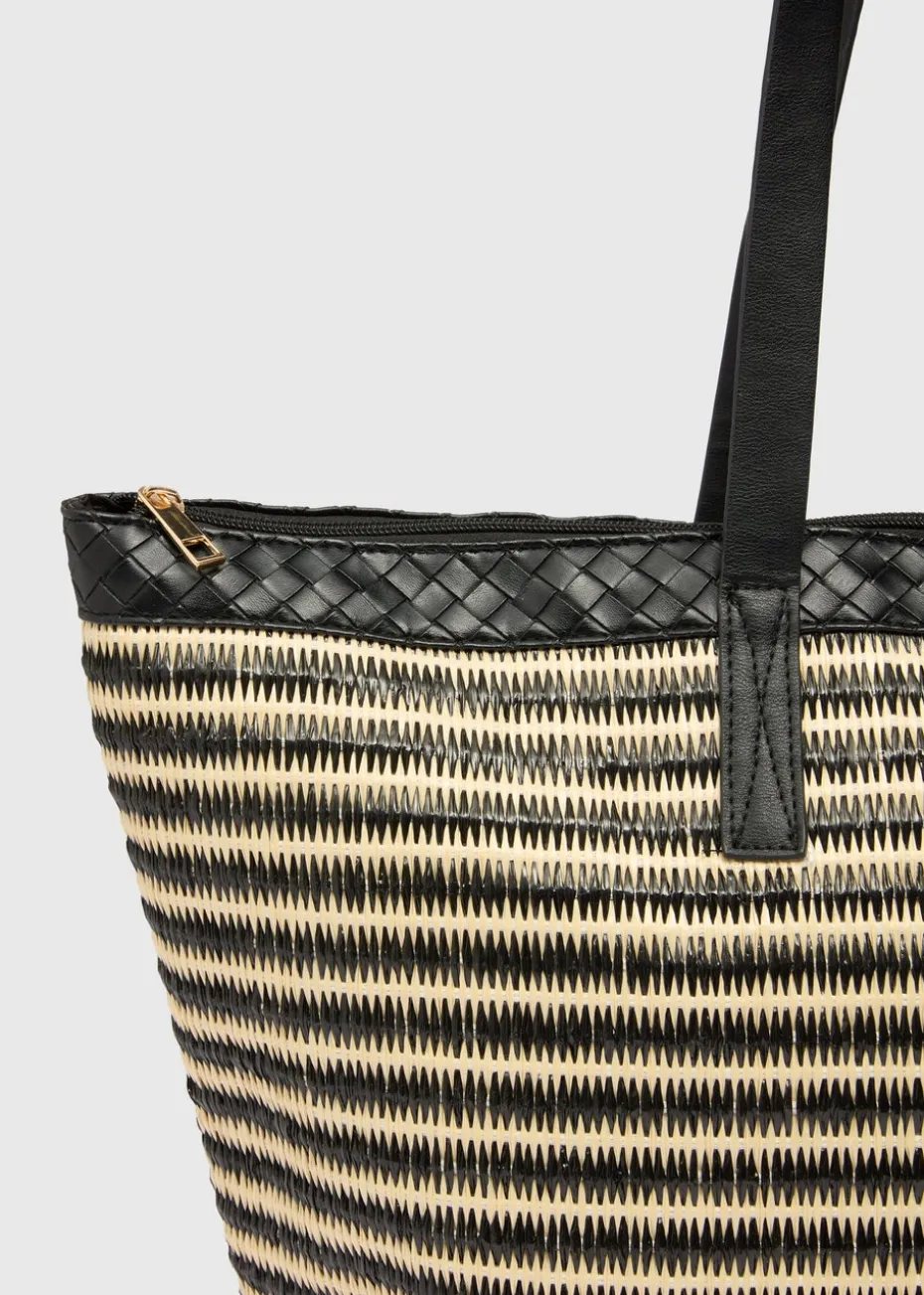 Black Striped Large Beach Bag