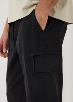 Black Tech Cuffed Cargo Trousers