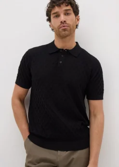 Black Textured Pointelle Polo Shirt