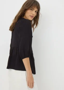 Black Tie Neck Peplum Blouse