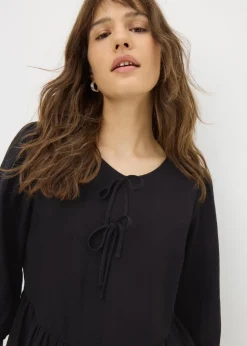 Black Tie Neck Peplum Blouse