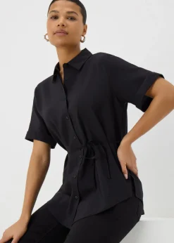 Black Tie Waist Longline Shirt