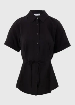 Black Tie Waist Longline Shirt
