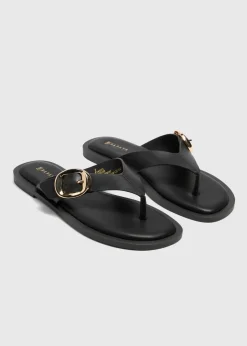 Black Toe Post Buckle Sandal