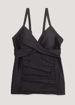 Black Tummy Control Wrap Front Tankini Top