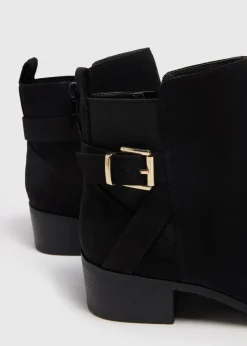 Black Wide Fit Buckle Block Heel Boots