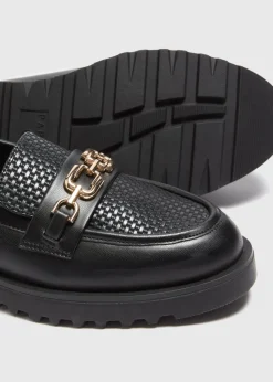 Black Woven Metal Bar Loafers