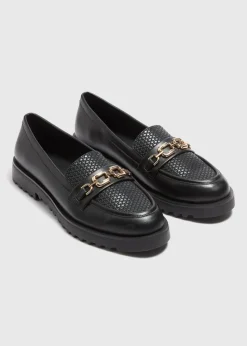 Black Woven Metal Bar Loafers