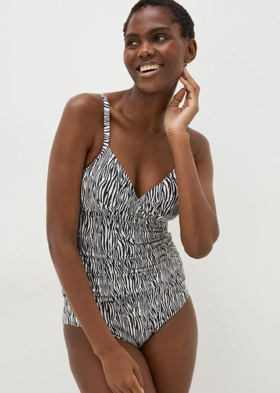 Black Zebra Print Shapewear Tankini Top