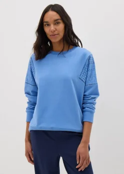 Blue Broderie Anglaise Detail Sweatshirt