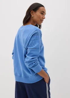 Blue Broderie Anglaise Detail Sweatshirt