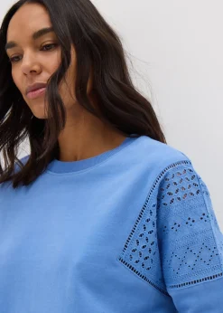 Blue Broderie Anglaise Detail Sweatshirt