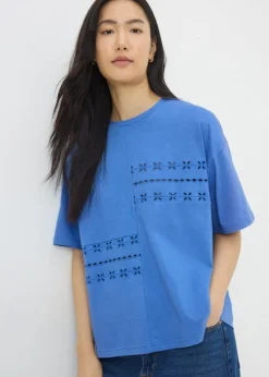 Blue Broderie Patchwork T-Shirt