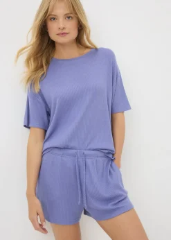 Blue Brushed Waffle Pyjama Set