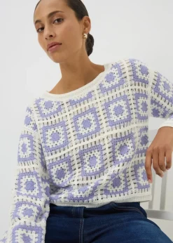 Blue Crochet Patchwork Jumper