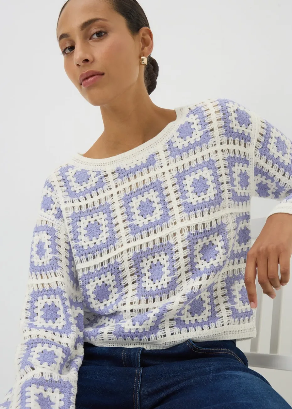 Blue Crochet Patchwork Jumper