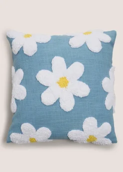 Blue Daisy Embroidered Cushion
