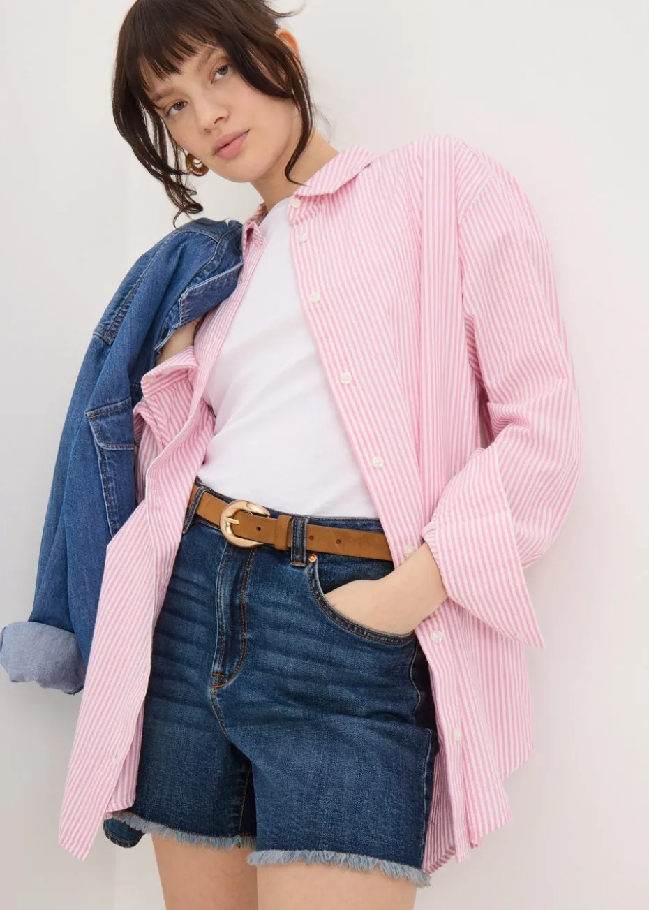 Blue Dark Wash Frayed Hem Denim Shorts