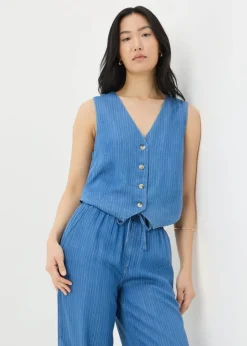 Blue Denim Pinstripe Co Ord Waistcoat