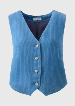 Blue Denim Pinstripe Co Ord Waistcoat