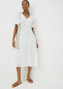 Blue Ditsy Floral Midi Tea Dress