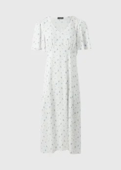 Blue Ditsy Floral Midi Tea Dress