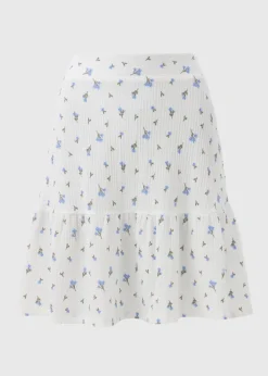 Blue Ditsy Floral Textured Mini Skirt