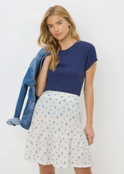 Blue Ditsy Floral Textured Mini Skirt