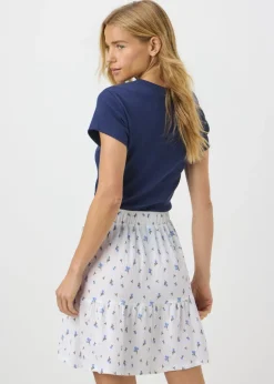 Blue Ditsy Floral Textured Mini Skirt