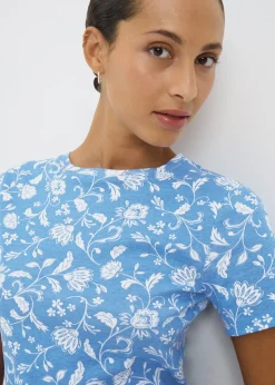 Blue Floral Print Fitted T-Shirt