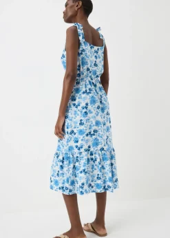 Blue Floral Tie Midi Dress