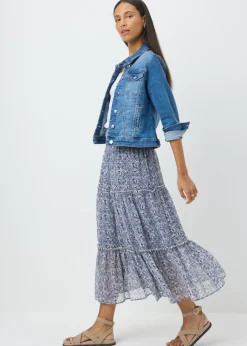 Blue Floral Tiered Maxi Skirt