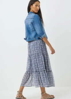 Blue Floral Tiered Maxi Skirt