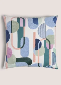 Blue Geometric Tufted Cushion