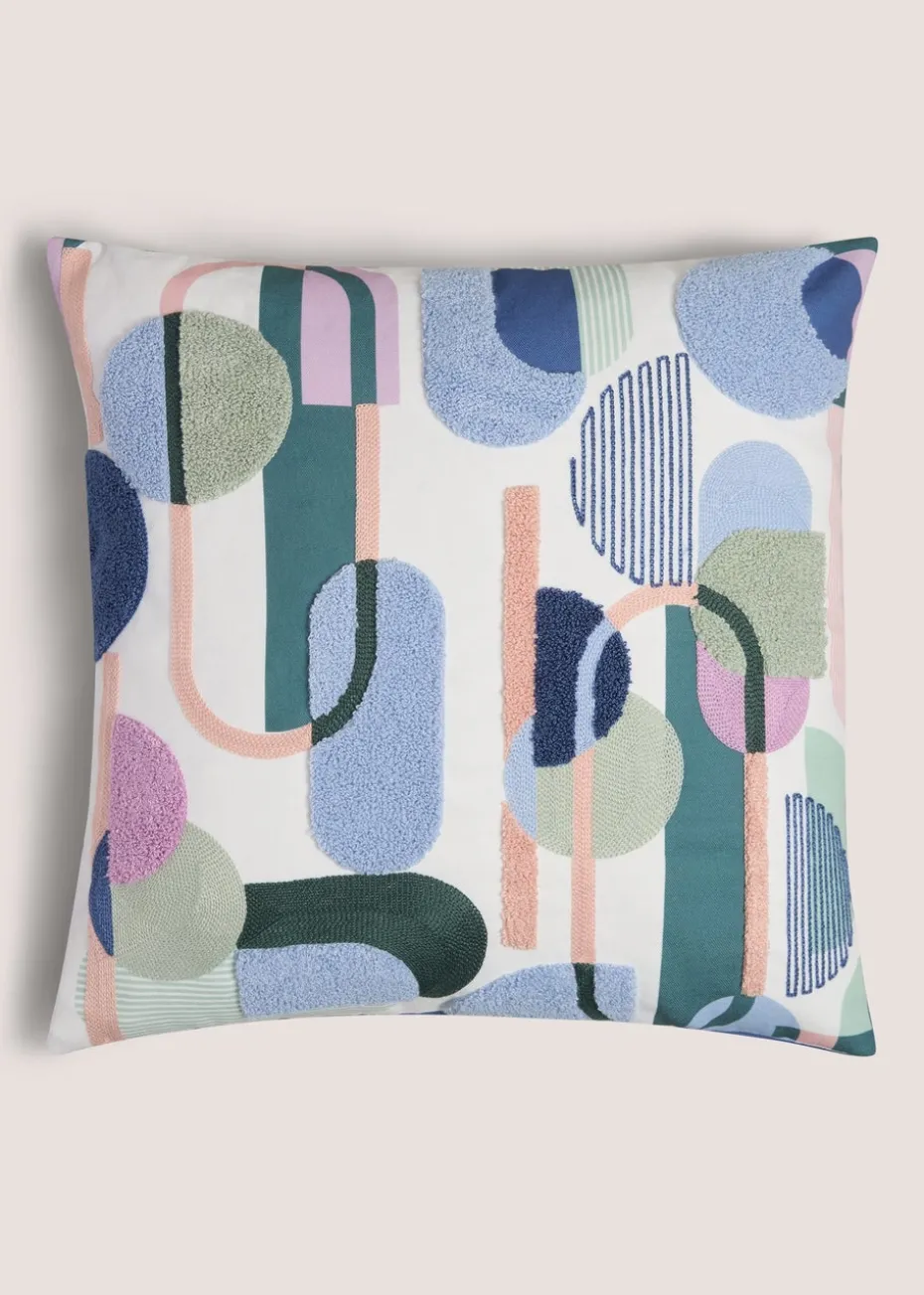 Blue Geometric Tufted Cushion