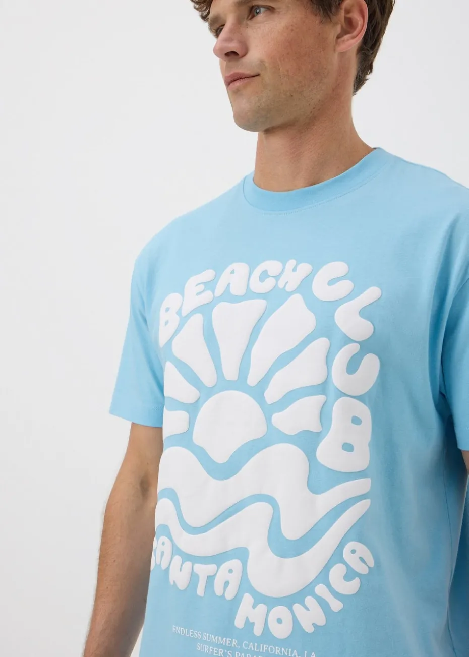 Blue Graphic Stencil Detail T-Shirt