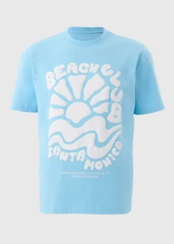 Blue Graphic Stencil Detail T-Shirt