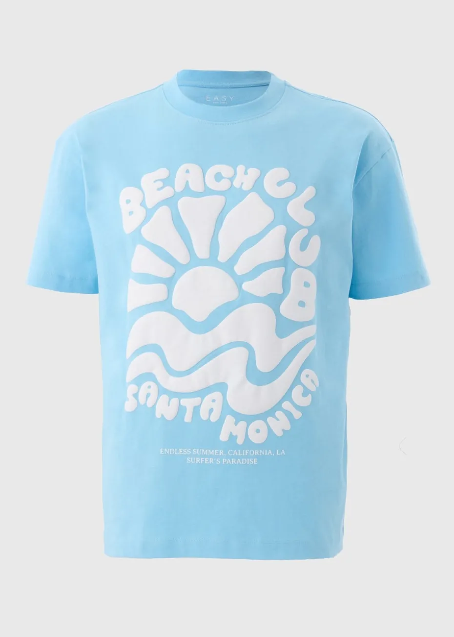 Blue Graphic Stencil Detail T-Shirt