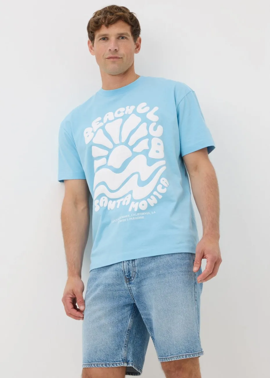 Blue Graphic Stencil Detail T-Shirt
