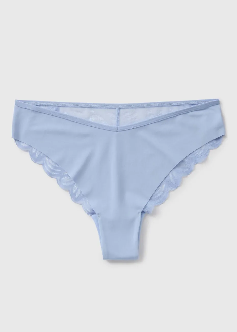 Blue Lace Back Brazilian Knickers