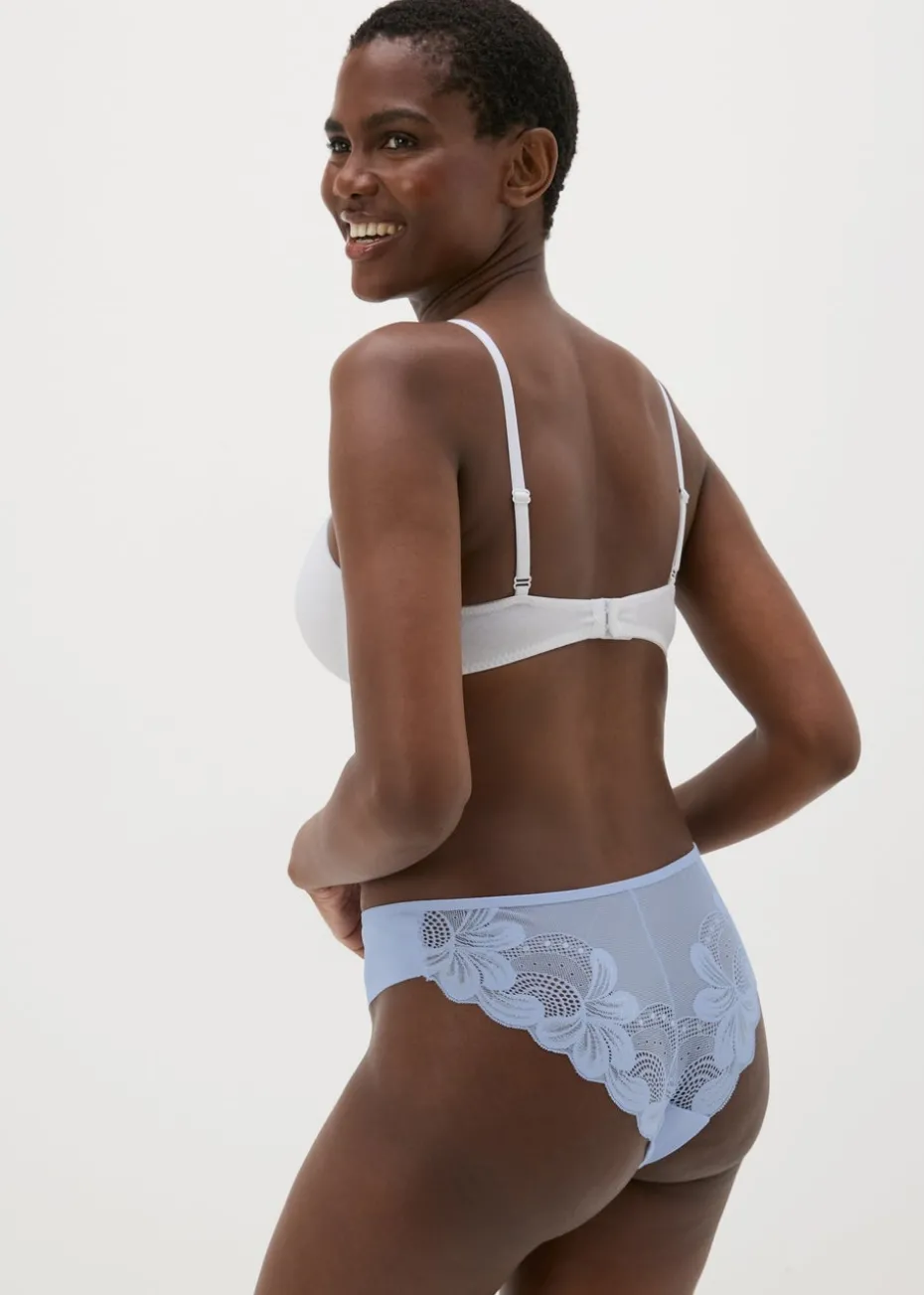 Blue Lace Back Brazilian Knickers
