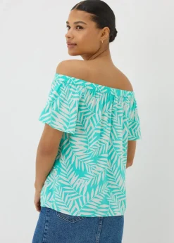 Blue Leaf Print Bardot Top