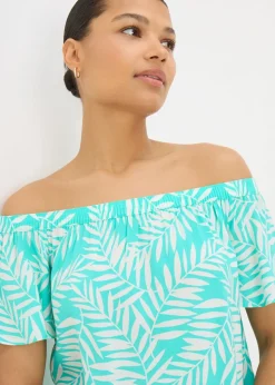 Blue Leaf Print Bardot Top