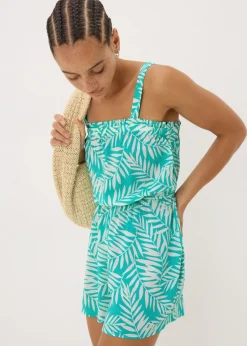 Blue Leaf Print Playsuit