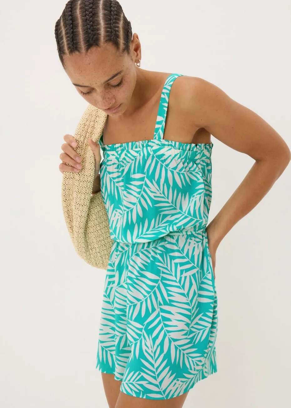 Blue Leaf Print Playsuit