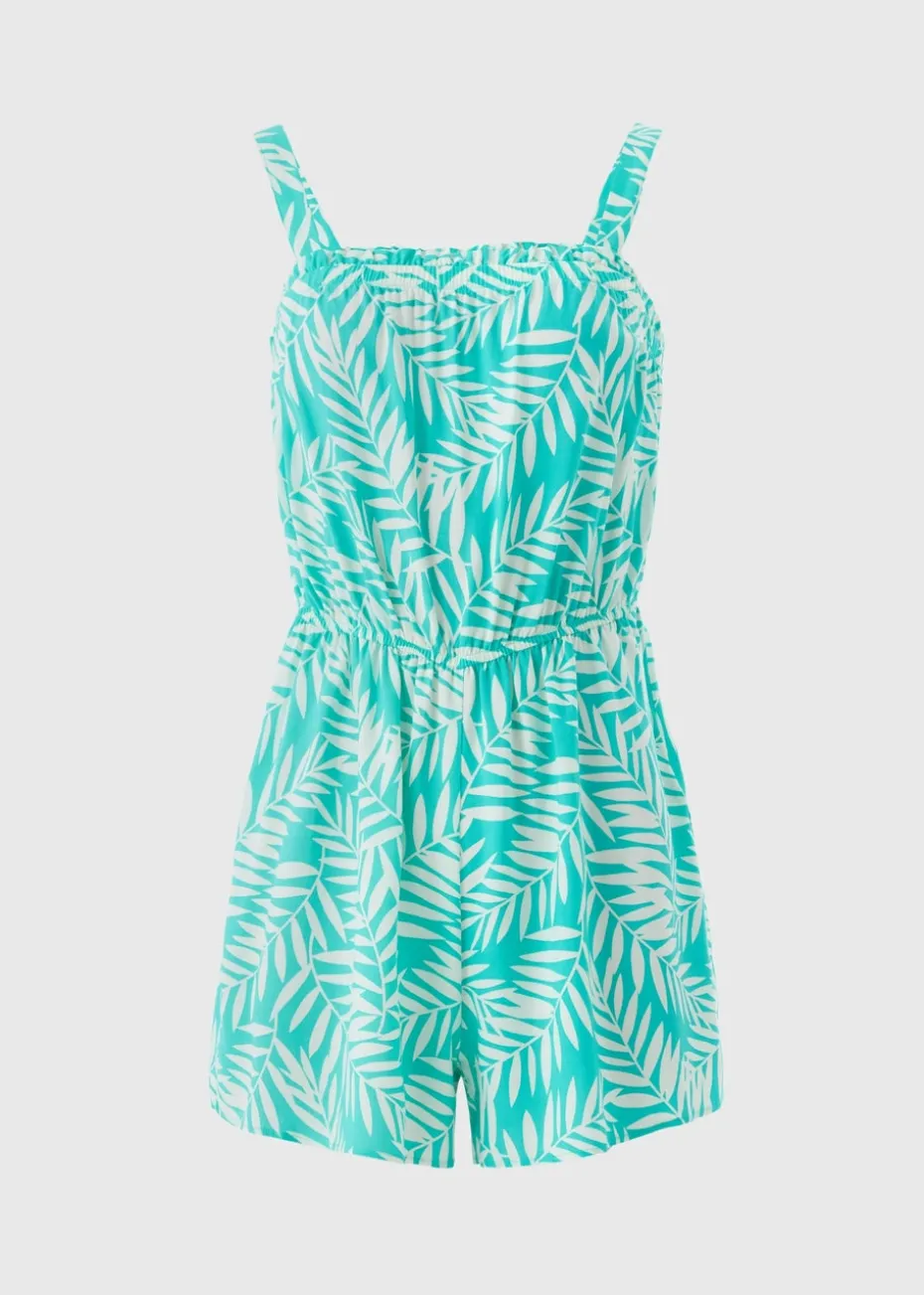 Blue Leaf Print Playsuit