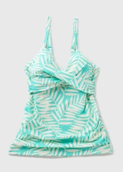 Blue Leaf Print Shapewear Tankini Top