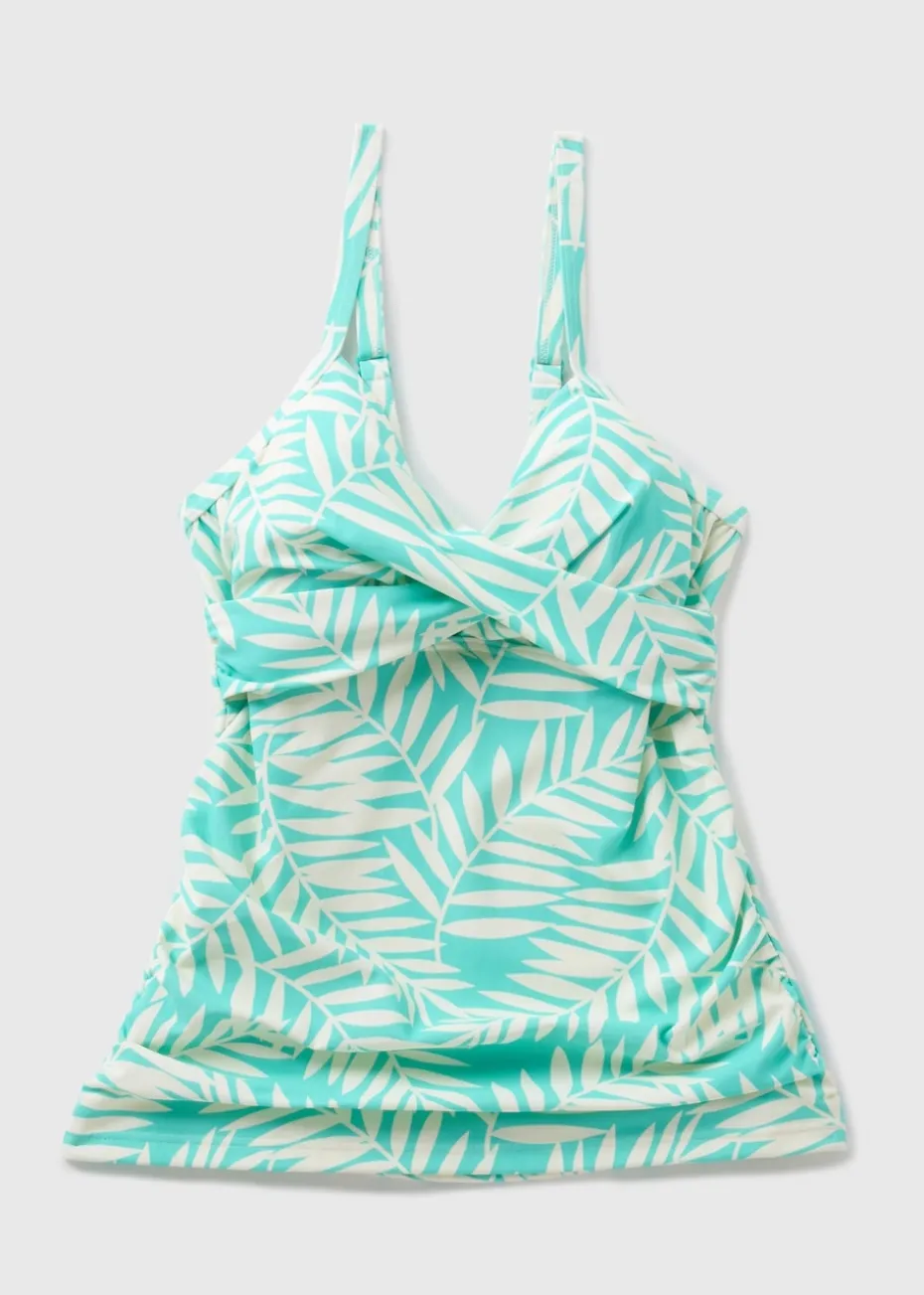 Blue Leaf Print Shapewear Tankini Top