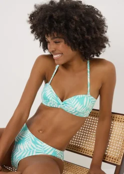 Blue Leaf Twist Print Bikini Top