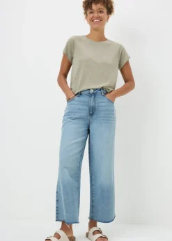 Blue Light Wash Wide Leg Cropped Jeans